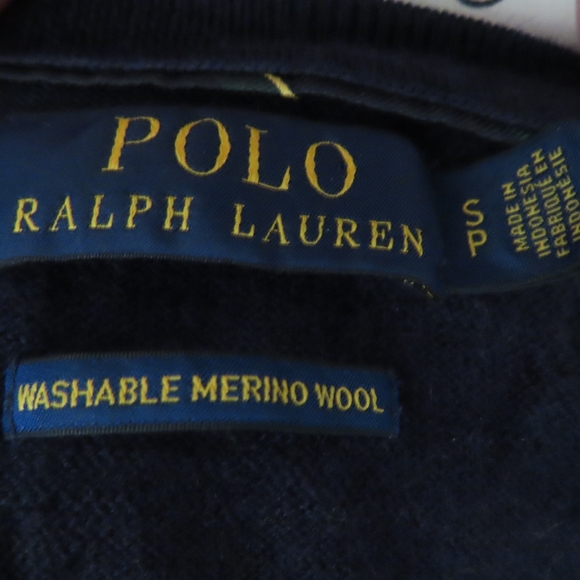 polo ralph lauren navy blue washable merino wool sweater jumper S - Picture 4 of 7